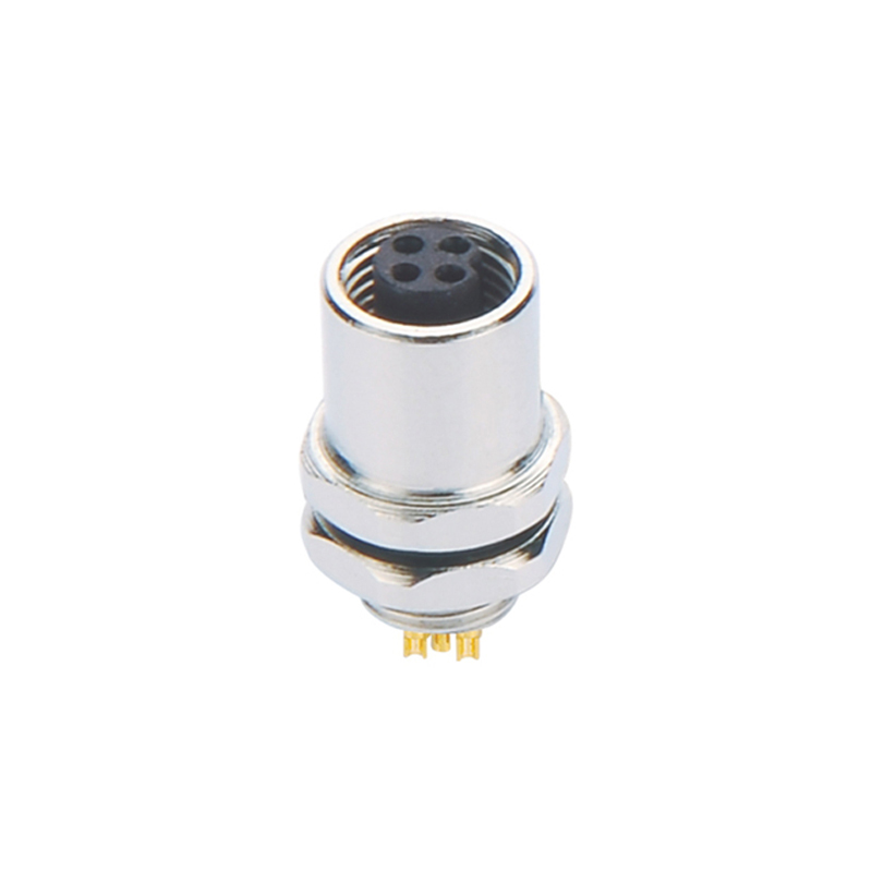 M5 4pins A code female straight rear panel mount connector,unshielded,solder,brass with nickel plated shell